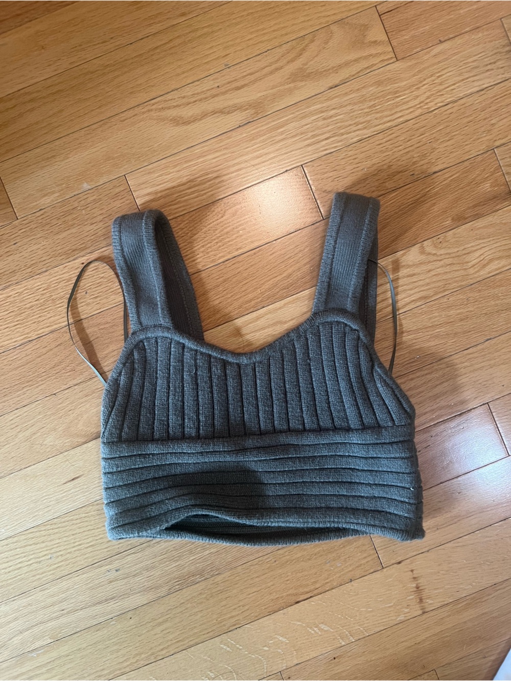 Zara Ribbed Crop Tank Top - Olive
